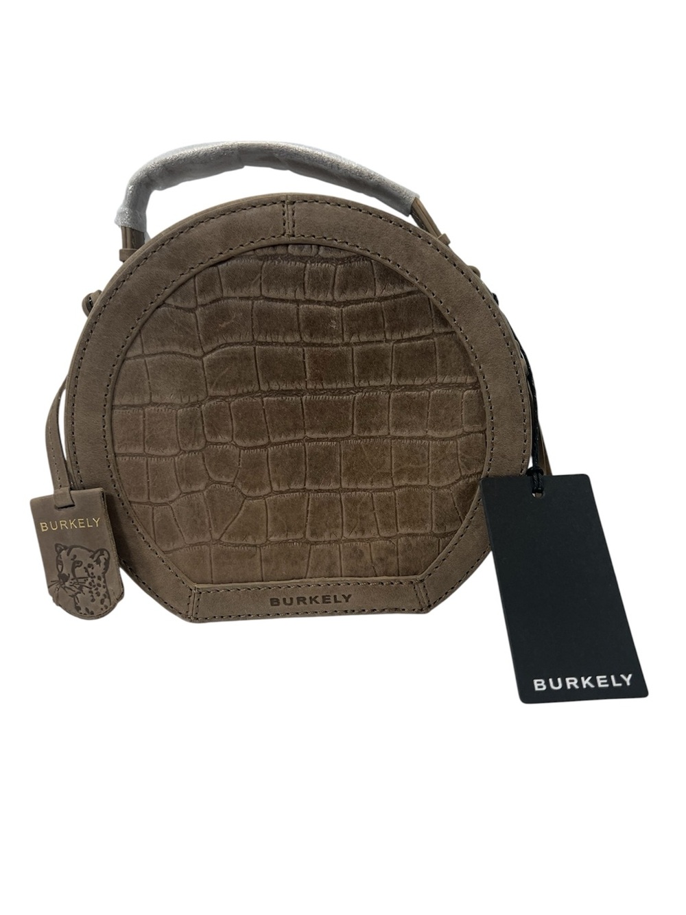 BURKELY Croco Cassy Leather Round City bag Crossbody- Taupe NWT W/ Dust Bag